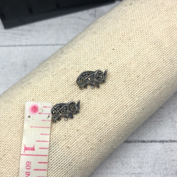 Sterling silver 925 marcasite small size elephant post earrings casual everyday. - Picture 3 of 6